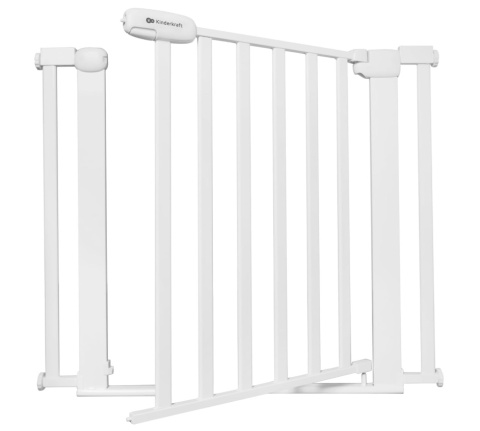 Kinderkraft® Lock&Go – Hybrydowa Rozporowa Barierka z Drewna i Stali – Bramka – Regulacja: 75–103 cm – Kolor: Biały (White)