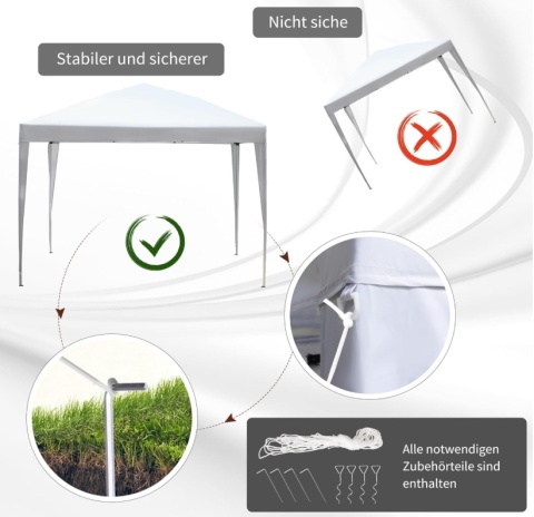 Outsunny® – Składany Pawilon Ogrodowy Express Pop-Up 3 x 3 m (2,95 x 2,95 m) – Tkanina Oxford 210D ze Srebrną Powłoką UV