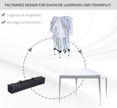 Outsunny® – Składany Pawilon Ogrodowy Express Pop-Up 3 x 3 m (2,95 x 2,95 m) – Tkanina Oxford 210D ze Srebrną Powłoką UV