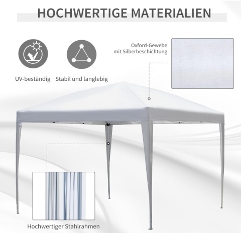 Outsunny® – Składany Pawilon Ogrodowy Express Pop-Up 3 x 3 m (2,95 x 2,95 m) – Tkanina Oxford 210D ze Srebrną Powłoką UV