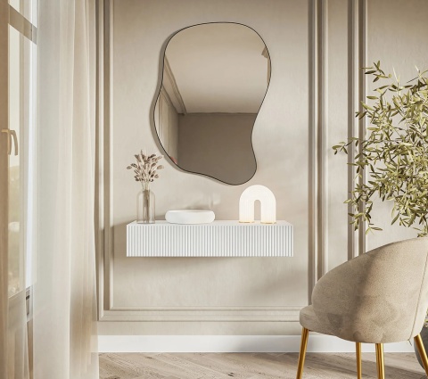 Konsola Selsey Veldio® – Wisząca Konsola / Toaletka z Frezowanym Frontem i Szufladą – Wymiary: 90 x 35,6 x 17 cm – Kolor: Biały