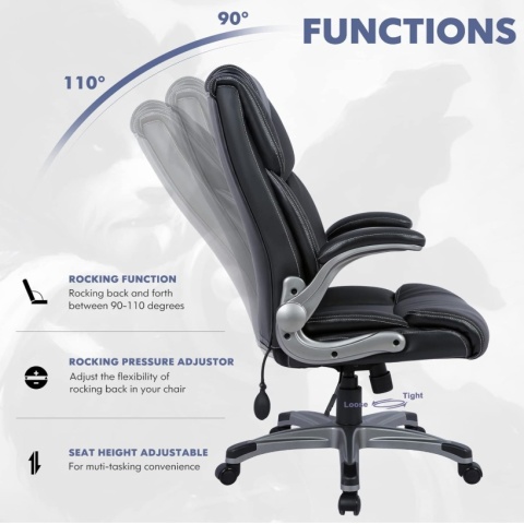 COLAMY® – Ergonomiczny Skórzany Fotel Biurowy z Wysokim Oparciem – Nadmuchiwane Podparcie Lędźwiowe