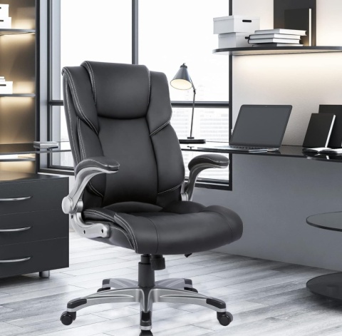 COLAMY® – Ergonomiczny Skórzany Fotel Biurowy z Wysokim Oparciem – Nadmuchiwane Podparcie Lędźwiowe