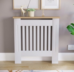 Vida Designs® Arlington Small – Elegancka Biała Osłona Grzejnika z Półką – Lakierowana Płyta MDF