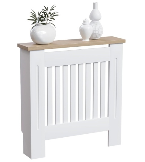 Vida Designs® Arlington Small – Elegancka Biała Osłona Grzejnika z Półką – Lakierowana Płyta MDF