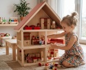 Roba® – Bajkowy Trzypiętrowy Drewniany Domek dla Lalek z Kompletem Mebelków i Balkonem – Wymiary: 70 x 30 x 74 cm