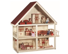 Roba® – Bajkowy Trzypiętrowy Drewniany Domek dla Lalek z Kompletem Mebelków i Balkonem – Wymiary: 70 x 30 x 74 cm