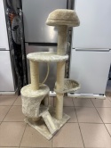 Velvety Haven® – Drapak dla Kota z Domkiem, Hamakiem i Drabinką – Słupki Sizalowe – Wysokość: 115 cm – Kolor: Beżowy