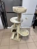 Velvety Haven® – Drapak dla Kota z Domkiem, Hamakiem i Drabinką – Słupki Sizalowe – Wysokość: 115 cm – Kolor: Beżowy