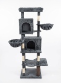 Cat's Castle® – Wielopoziomowa Wieża / Wysoki Drapak dla Kota 175 cm – 2 Budki, 2 Leżaki, Hamak i Szczotka Sizalowa