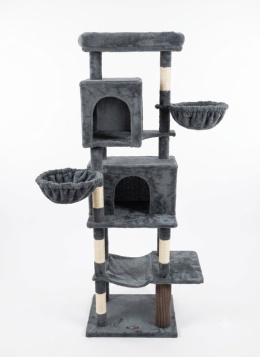 Cat's Castle® – Wielopoziomowa Wieża / Wysoki Drapak dla Kota 175 cm – 2 Budki, 2 Leżaki, Hamak i Szczotka Sizalowa
