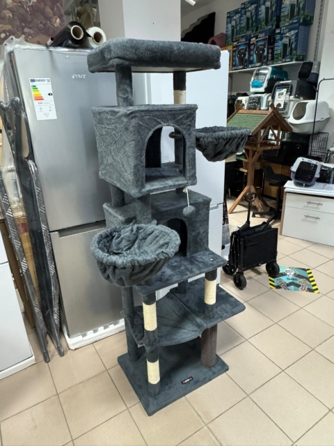 Cat's Castle® – Wielopoziomowa Wieża / Wysoki Drapak dla Kota 175 cm – 2 Budki, 2 Leżaki, Hamak i Szczotka Sizalowa