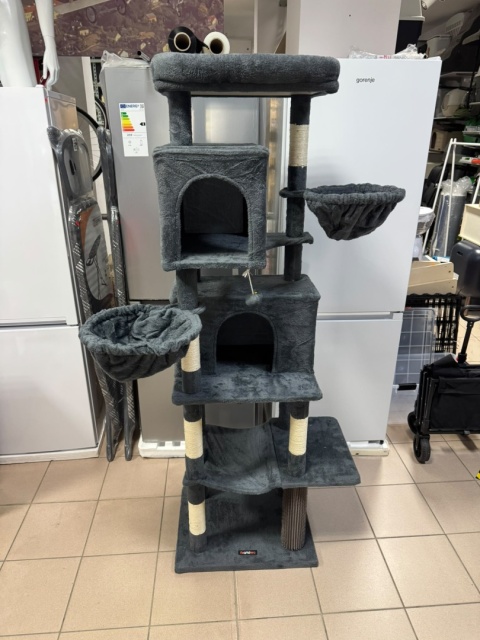 Cat's Castle® – Wielopoziomowa Wieża / Wysoki Drapak dla Kota 175 cm – 2 Budki, 2 Leżaki, Hamak i Szczotka Sizalowa