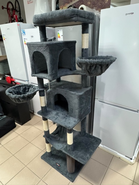 Cat's Castle® – Wielopoziomowa Wieża / Wysoki Drapak dla Kota 175 cm – 2 Budki, 2 Leżaki, Hamak i Szczotka Sizalowa