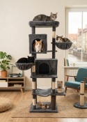 Cat's Castle® – Wielopoziomowa Wieża / Wysoki Drapak dla Kota 175 cm – 2 Budki, 2 Leżaki, Hamak i Szczotka Sizalowa
