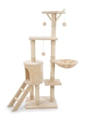 Whisker Tower® – Drapak 139 cm – 5 Poziomów, Jaskinia, Drabinka, Hamak i 3 Zabawki – Zabezpieczenie Ścienne – Kolor: Beżowy