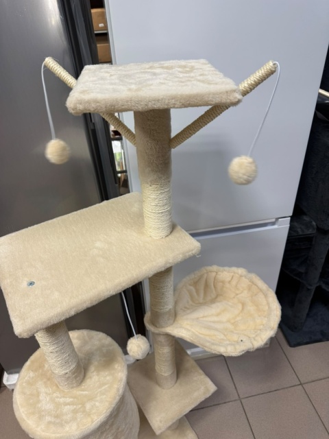 Whisker Tower® – Drapak 139 cm – 5 Poziomów, Jaskinia, Drabinka, Hamak i 3 Zabawki – Zabezpieczenie Ścienne – Kolor: Beżowy