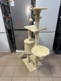 Whisker Tower® – Drapak 139 cm – 5 Poziomów, Jaskinia, Drabinka, Hamak i 3 Zabawki – Zabezpieczenie Ścienne – Kolor: Beżowy