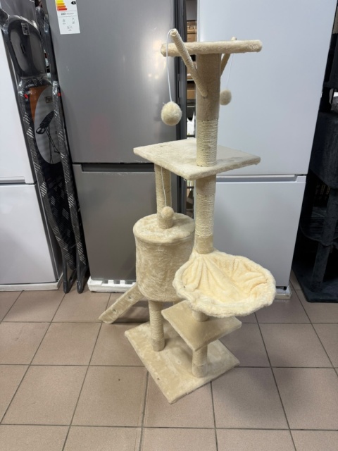 Whisker Tower® – Drapak 139 cm – 5 Poziomów, Jaskinia, Drabinka, Hamak i 3 Zabawki – Zabezpieczenie Ścienne – Kolor: Beżowy
