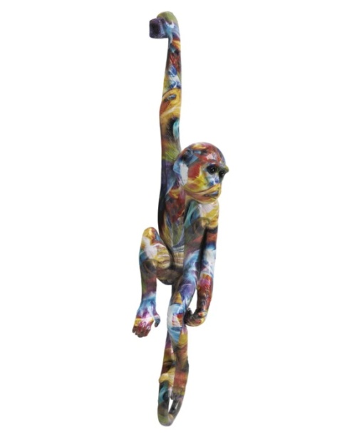 Kare Design® Ape – Awangardowa Kolorowa Dekoracja Ścienna / Wisząca Rzeźba Małpy – Polirezyna