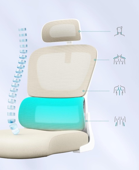 SONGMICS® – Ergonomiczny Fotel Biurowy Siatkowy z Regulowanym Zagłówkiem i Podparciem Lędźwiowym