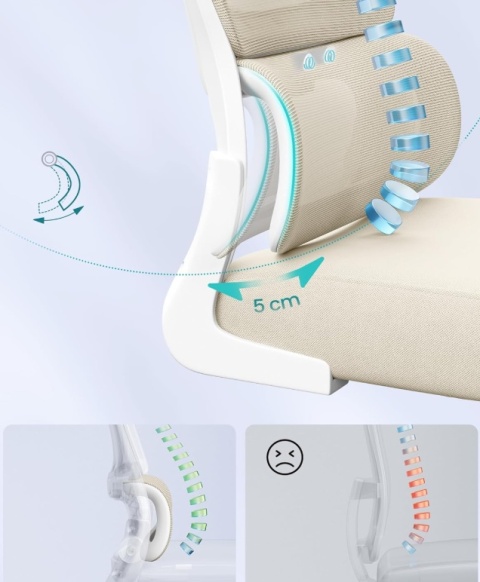 SONGMICS® – Ergonomiczny Fotel Biurowy Siatkowy z Regulowanym Zagłówkiem i Podparciem Lędźwiowym