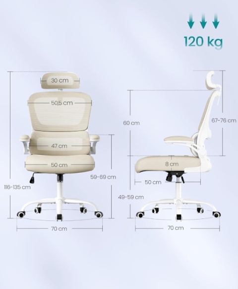 SONGMICS® – Ergonomiczny Fotel Biurowy Siatkowy z Regulowanym Zagłówkiem i Podparciem Lędźwiowym