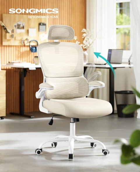 SONGMICS® – Ergonomiczny Fotel Biurowy Siatkowy z Regulowanym Zagłówkiem i Podparciem Lędźwiowym
