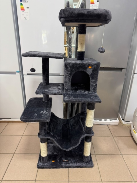 Easy Climb® – Drapak dla Kota z Hamakiem i Jaskinią – Układ Schodkowy – 2 Piłeczki z Dzwonkiem + 2 Zapasowe Ciche Kulki