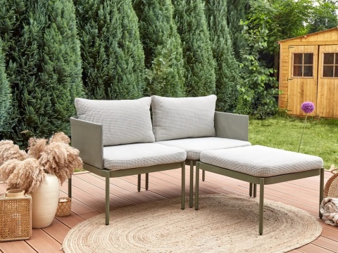 Beliani® TERRACINA – Modułowy Dwuosobowy Zestaw Ogrodowy ze Stolikiem – Aluminiowa Konstrukcja, Poduszki & Funkcja Schowka