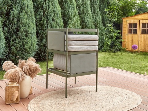 Beliani® TERRACINA – Modułowy Dwuosobowy Zestaw Ogrodowy ze Stolikiem – Aluminiowa Konstrukcja, Poduszki & Funkcja Schowka