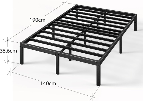 Zinus® Elias – Metalowa Rama Łóżka / Platforma pod Materac 140 x 190 cm – Stalowy Stelaż z Listwami