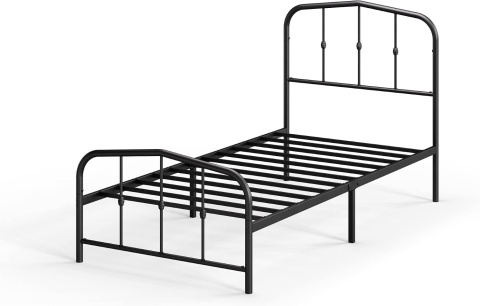 Zinus® Metal Platform Bed – Elegancka Metalowa Rama Łóżka z Zagłówkiem 90 x 190 cm – Stalowy Stelaż Platformowy