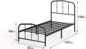 Zinus® Metal Platform Bed – Elegancka Metalowa Rama Łóżka z Zagłówkiem 90 x 190 cm – Stalowy Stelaż Platformowy