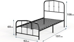 Zinus® Metal Platform Bed – Elegancka Metalowa Rama Łóżka z Zagłówkiem 90 x 190 cm – Stalowy Stelaż Platformowy