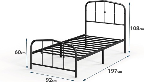 Zinus® Metal Platform Bed – Elegancka Metalowa Rama Łóżka z Zagłówkiem 90 x 190 cm – Stalowy Stelaż Platformowy