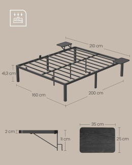 VASAGLE® Conner – Metalowa Rama Łóżka Podwójnego 160 x 200 cm z Półkami Nocnymi