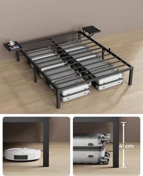 VASAGLE® Conner – Metalowa Rama Łóżka Podwójnego 160 x 200 cm z Półkami Nocnymi