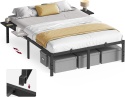 VASAGLE® Conner – Metalowa Rama Łóżka Podwójnego 160 x 200 cm z Półkami Nocnymi