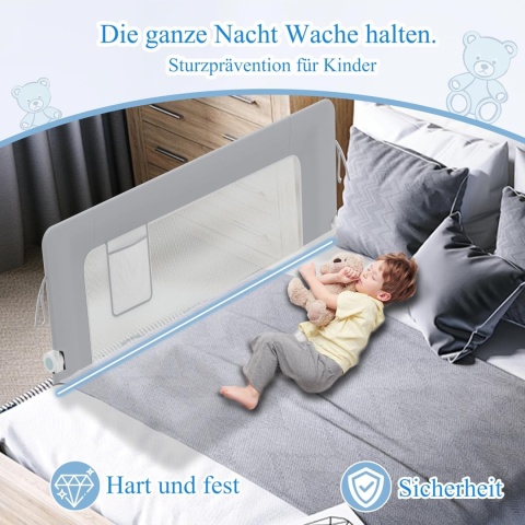 Aufun® – Składana Barierka Ochronna / Osłona do Łóżka Dziecięcego (Długość 200 cm)