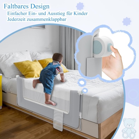 Aufun® – Składana Barierka Ochronna / Osłona do Łóżka Dziecięcego (Długość 200 cm)