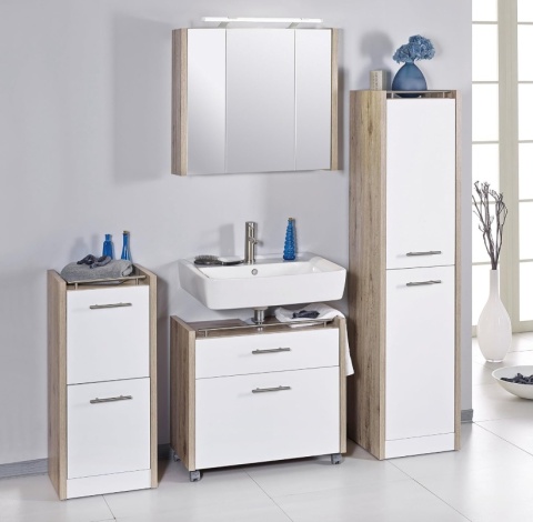 Schildmeyer® – Szafka Pod Umywalkę / Szafka Łazienkowa (67 x 35 x 60,5 cm) – Uchwyty ze Stali Nierdzewnej & Wycięcie na Syfon