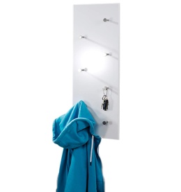 HAKU® – Modernistyczny Panelowy Wieszak Ścienny (80 x 30 cm) – MDF Wysoki Połysk, Chromowane Gałki