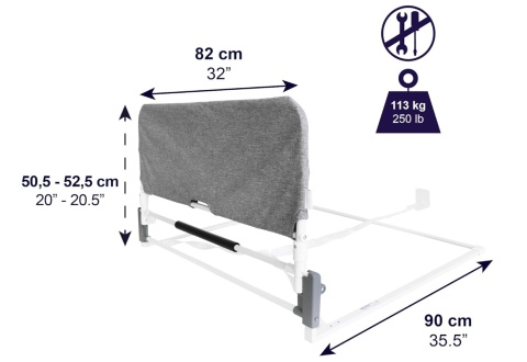 KMINA® – Składana Barierka Ochronna & Pomoc przy Wstawaniu z Łóżka dla Seniorów i Osoób Dorosłych (90 x 52,5 cm)
