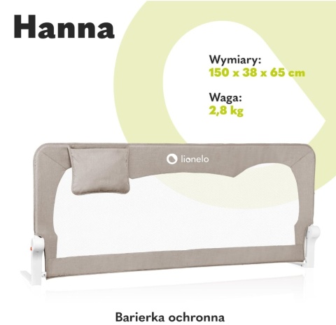 Lionelo® Hanna – Składana Barierka Ochronna do Łóżka Dziecięcego (150 x 66 cm) – System StandSafe