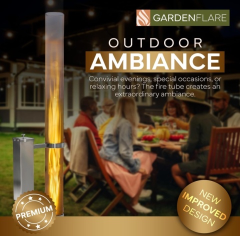 DEFEKT- GARDENFLARE® Premium – Kolumna Paleniskowa / Pochodnia Ogrodowa na Pellet (44 x 41 x 148 cm)