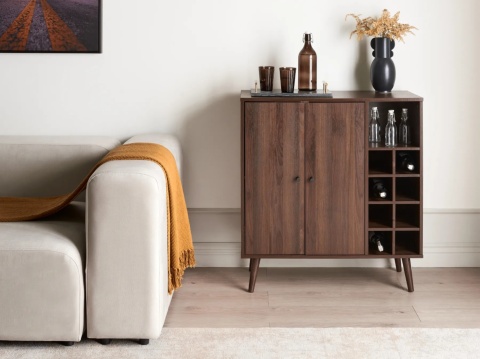 Beliani Tullamore Elegancka Komoda / Barek na Wino ze Stojakiem na 8 Butelek (84 x 39 x 91 cm) – Zamykane Półki, Otwarta Wnęka