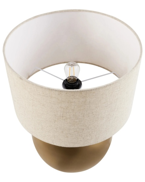 Beliani® Sobramati – Elegancka Lampa Stołowa / Nocna (Wysokość 52 cm) – Mosiężna Podstawa z Żelaza, Abażur z Bawełny i Lnu