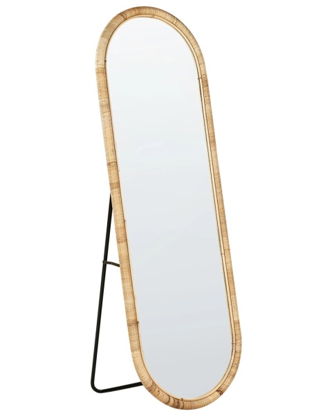 Beliani® Montot – Owalne Rattanowe Lustro Stojące (50 x 150 cm) – Naturalna Ręcznie Pleciona Rama z RATTANU