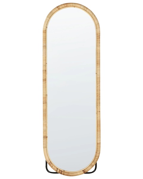 Beliani® Montot – Owalne Rattanowe Lustro Stojące (50 x 150 cm) – Naturalna Ręcznie Pleciona Rama z RATTANU